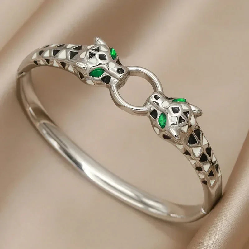 Stainless Steel Metal Crystal Leopard Bangles bracelets