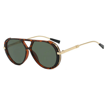 Large Frame Pilot Punk Metal Frame Leopard Oversized Sunglasses