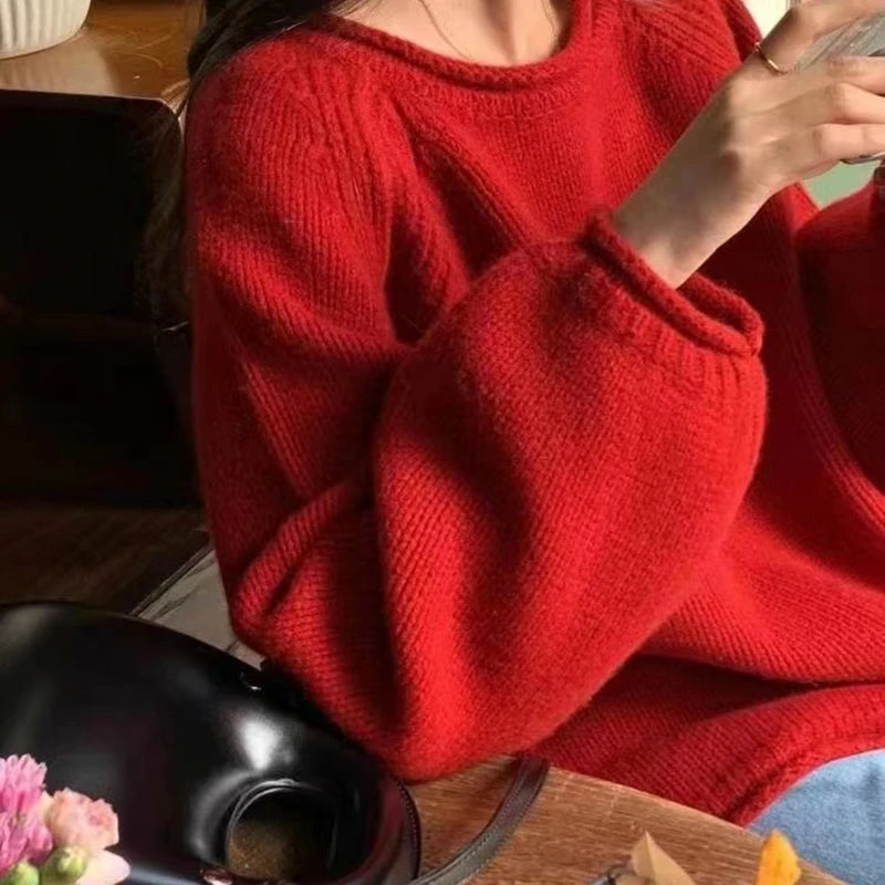 Casual O-Neck Loose Knitted Base Top Long Sleeved Jumper Pullover Sweater