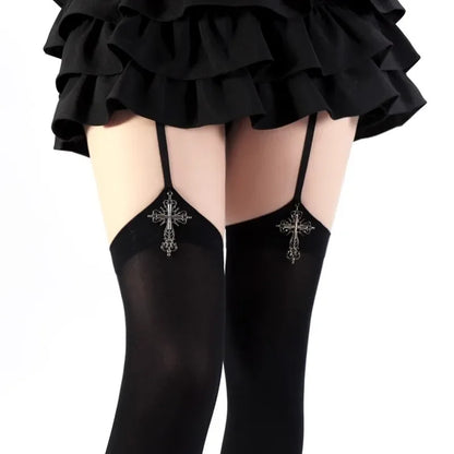 Cross Decoration Suspender Socks