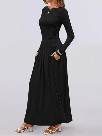 Long Sleeve Maxi Fit Ruched Casual Wear Dress
