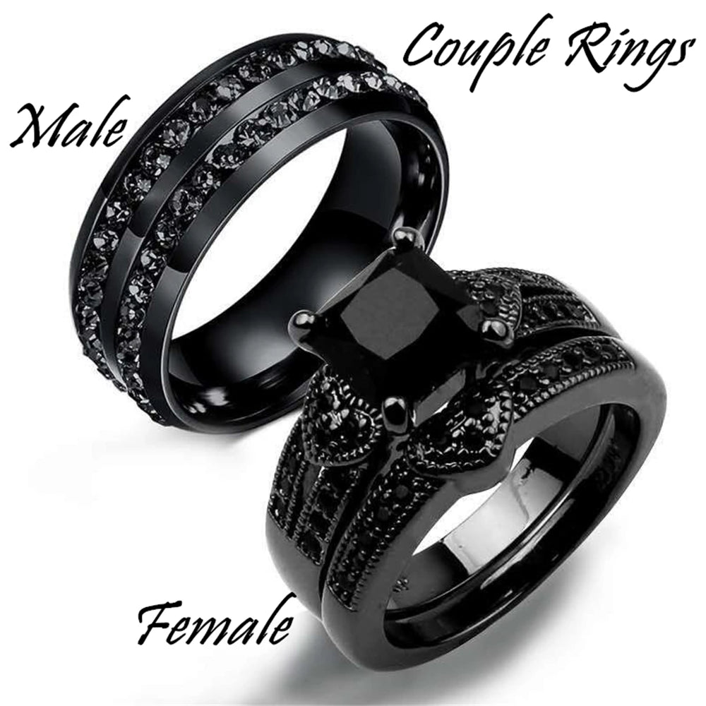 Gorgeous Black Full Zircon Couple Ring