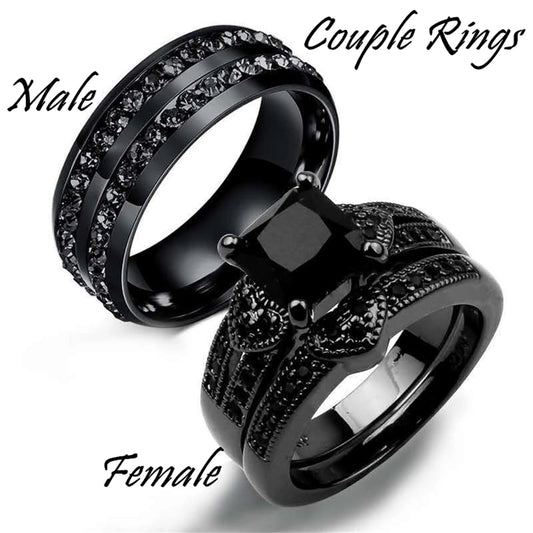 Gorgeous Black Full Zircon Couple Ring