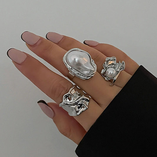 DANA 3Pcs Pearl Open Rings