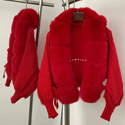 Faux Fur Coat Fake Fur Jacket Knitted Solid Sweater