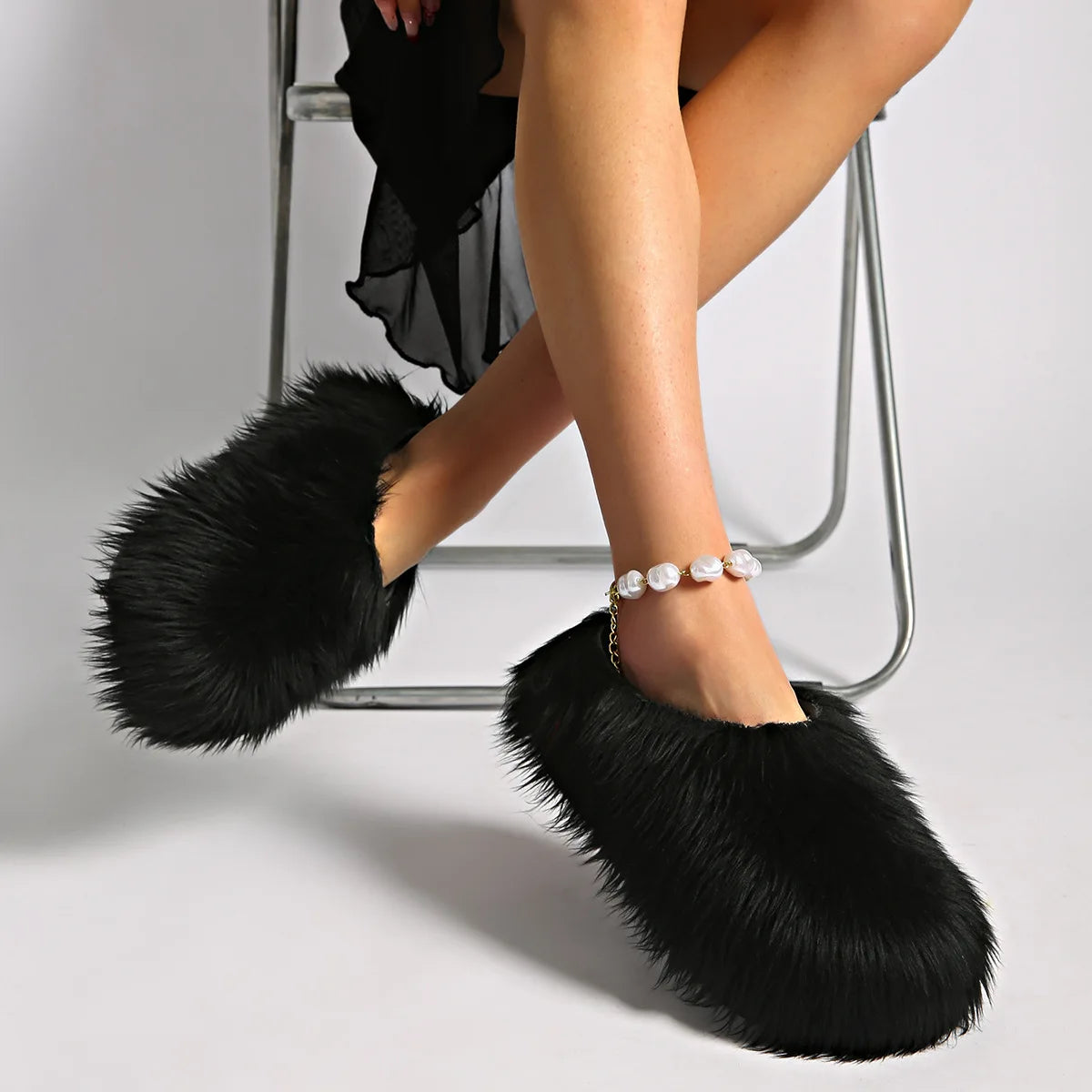 Faux Fur Platform Thick Sole Slippers