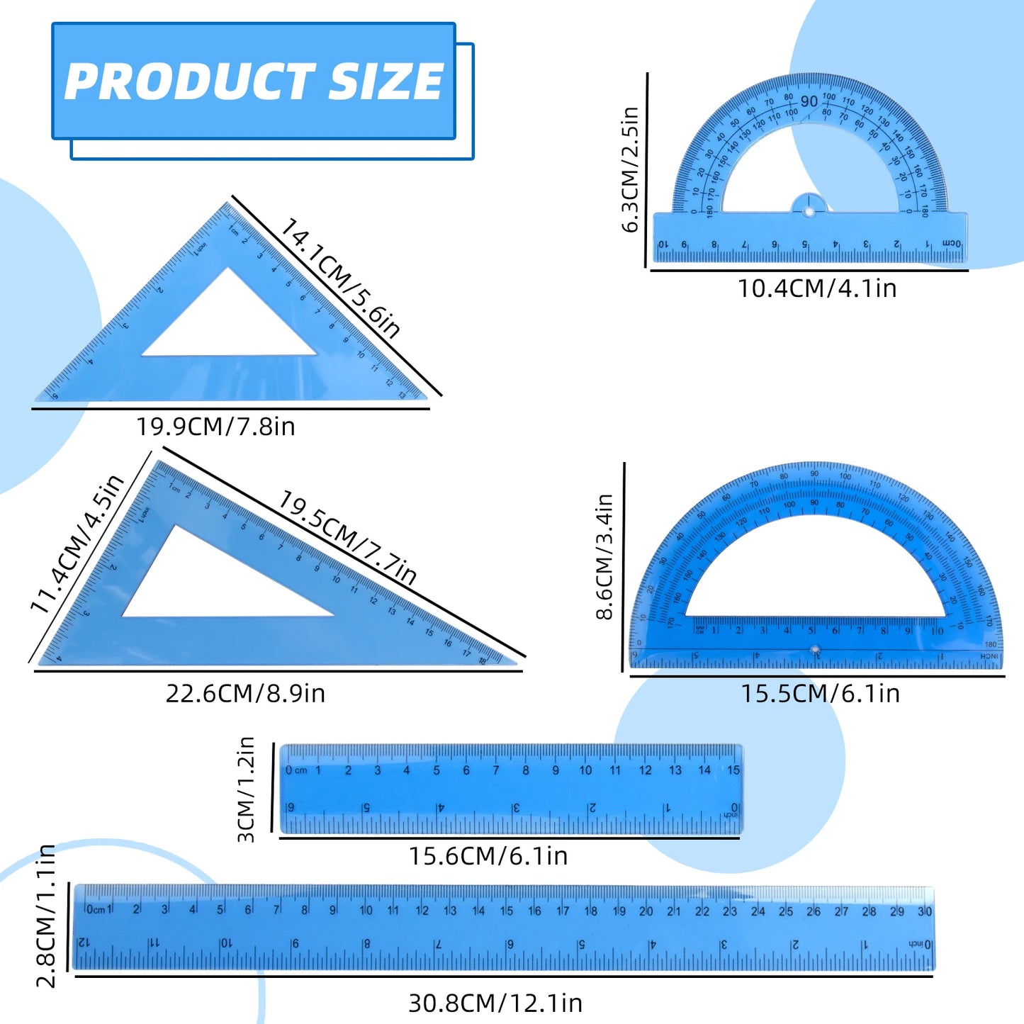 30cm Ruler Measuring and Drawing Kit with Straight Ruler Protractor and Triangle Set