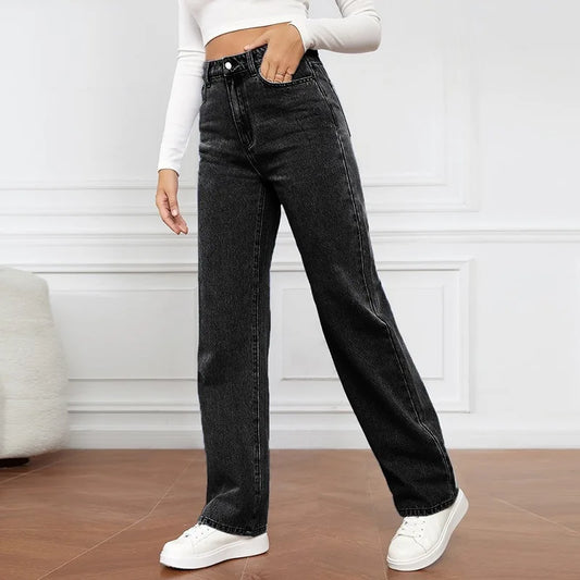 High Waist Slim Fit Straight Leg Slimming Long Jeans