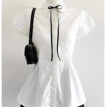 Deeptown Elegant Sweet White Blouse
