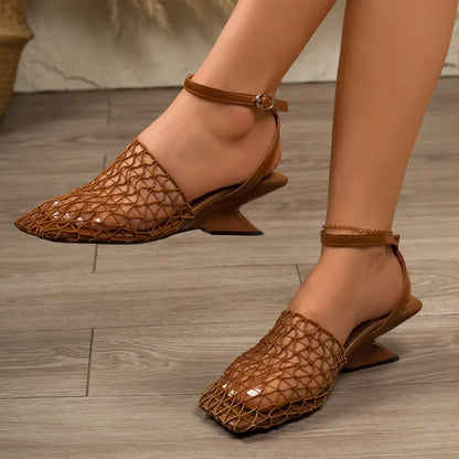 French style fishnet top high-heeled sandals