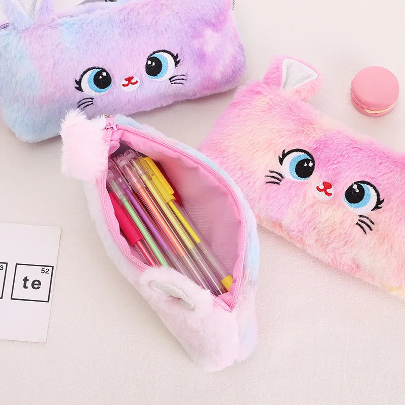 Cute gradient kitten pencil case with large capacity