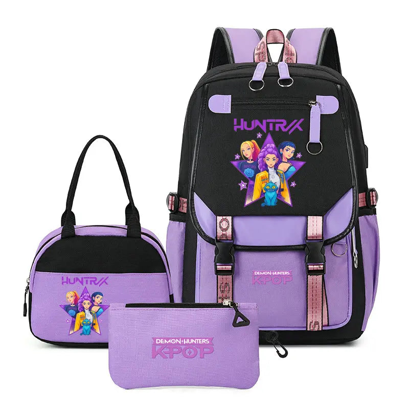 Mochilas Set KPop Demon Hunters Capacity Student School Bag