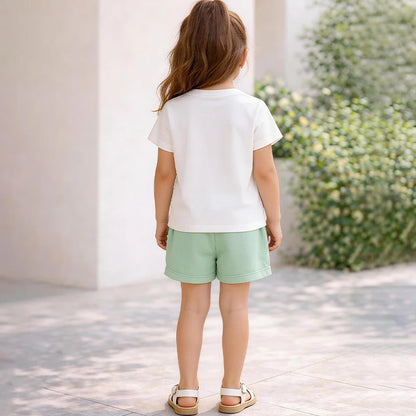 Cotton Short Sleeve Butterfly Print 2Pcs Suit