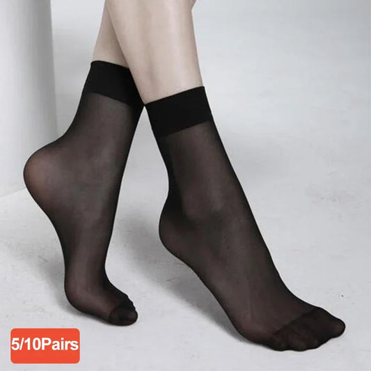 🎁 5/10 Pairs Thin Silk Transparent Sexy Socks Set (100% off)