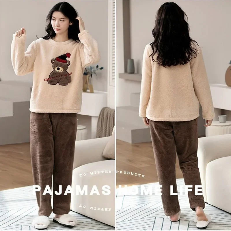 Thickened Warm Large Size Padded Fall Pajamas Set