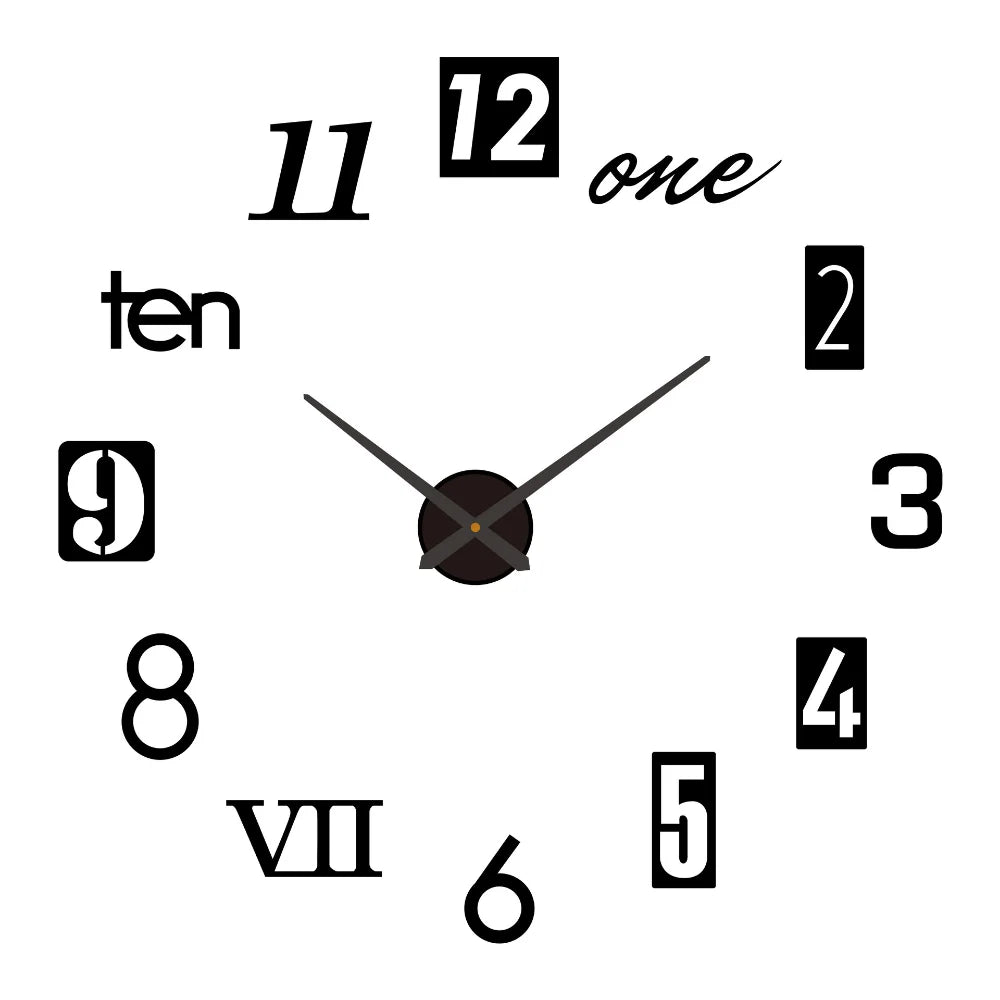 Large Wall 3D DIY Quartz Acrylic Mirror Stickers Clocks