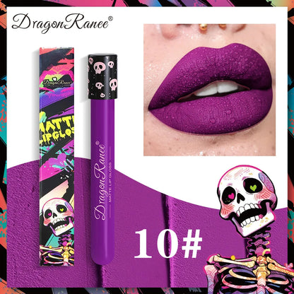 12 Color Halloween Lip Gloss Makeup Black Green Purple Waterproof Matte Lipstick