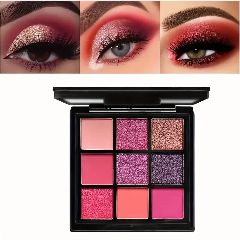 9-Grid Red Palette Purple Glitter Pearlescent Matte EyeShadow