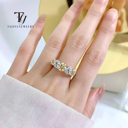 18k Plated 3.6CT All Moissanite 5 Stones Sparkling Diamond S925 Sterling Silver Rings