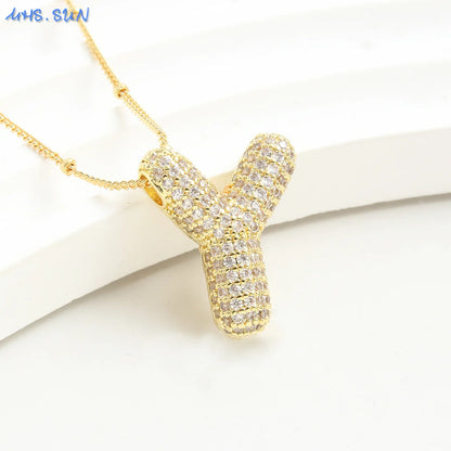 26 Letter Copper Zircon Bubble Initial Chunky Necklace