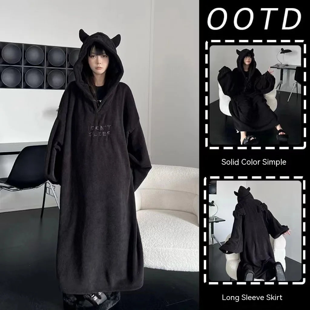 Thickened Padded Homewear Loose Oversized Hooded Dresses Pajamas