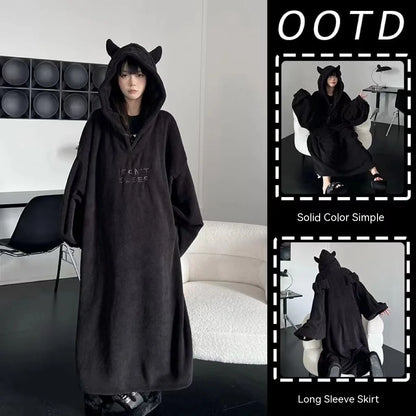 Thickened Padded Homewear Loose Oversized Hooded Dresses Pajamas