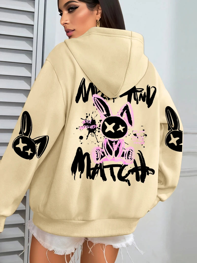 Mix And Match Cartoon Rabbit Prints Hoodie Pocket Streetwear