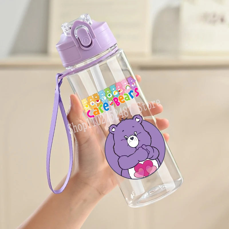 900ml Care Bears Cute Water Bottle with Straw Girls School Plastic Cup