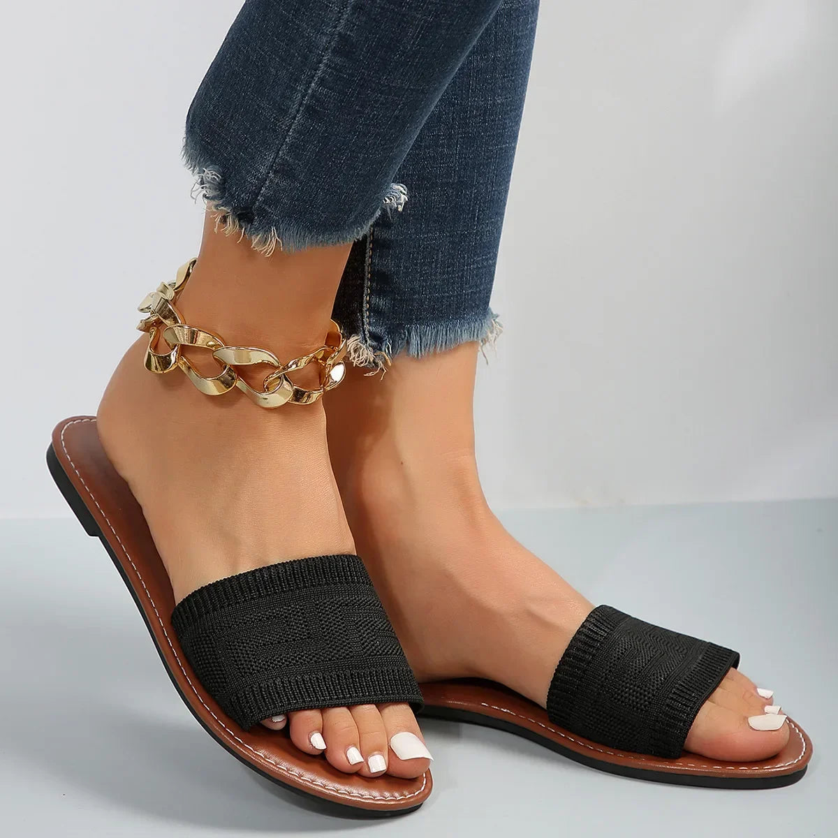 Luxury Flat Open Toe Slippers