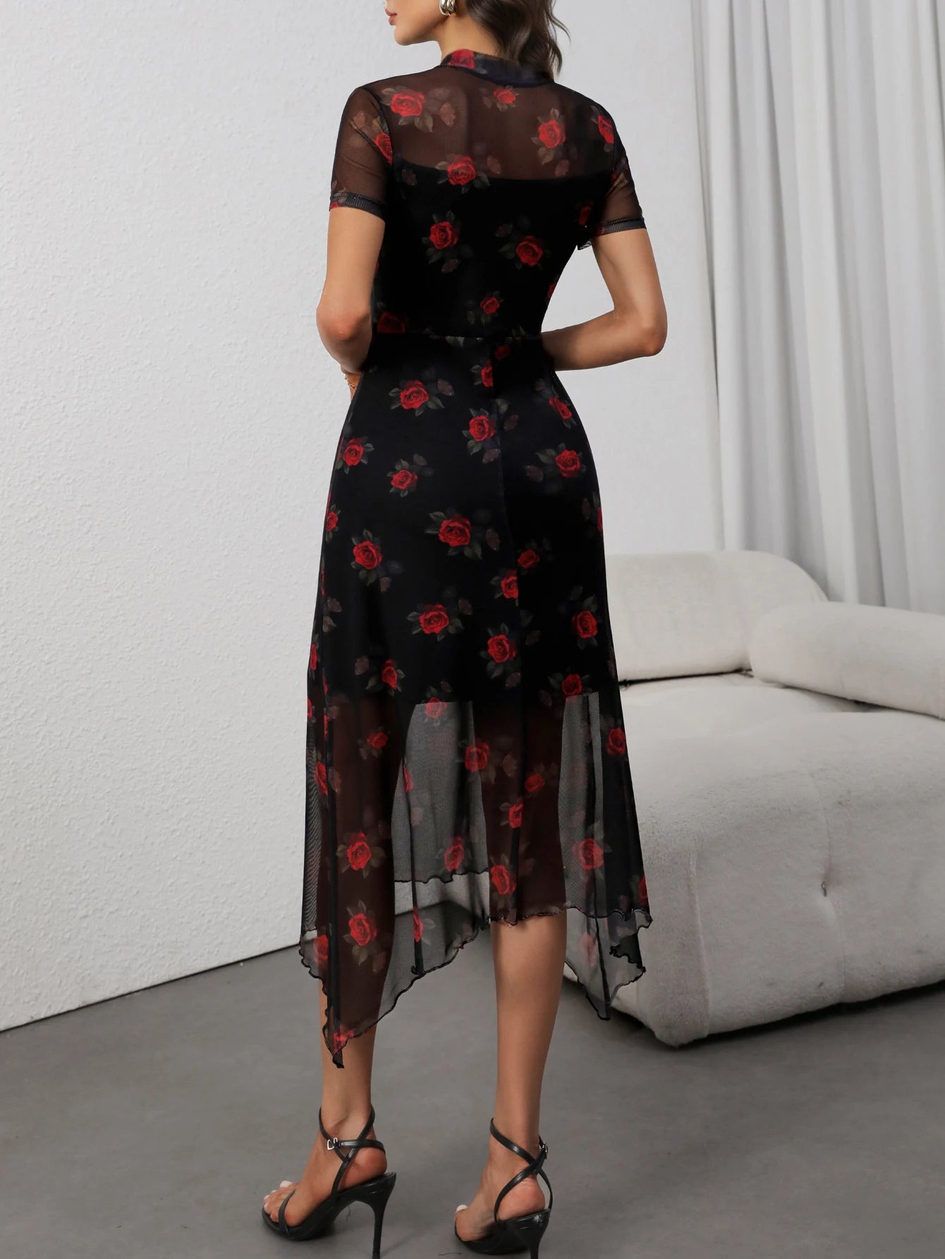 Elegant Florals Short Sleeve Mid Dress