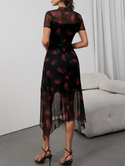 Elegant Florals Short Sleeve Mid Dress