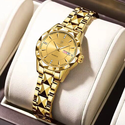 Luxury Ladies Quartz Waterproof Luminous Date Stainless Stain Wristwatch