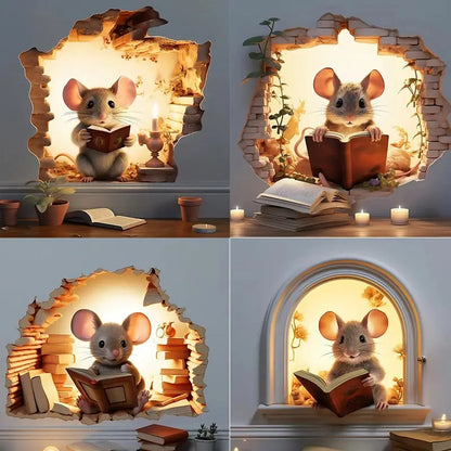 Mouse Hole Book Lover's Mouse Reading Wall Sticker