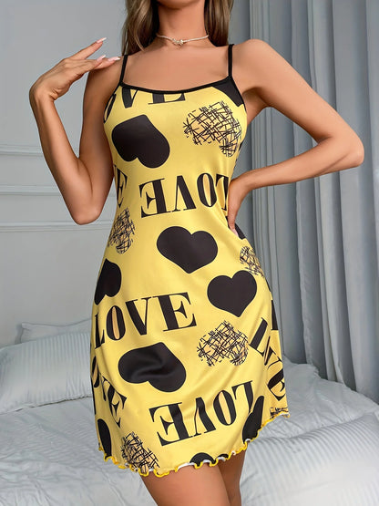 Backless Heart LOVE Print Soft Sleepwear