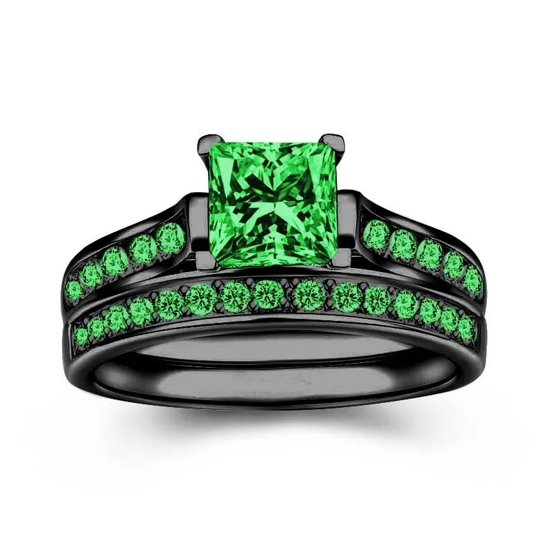 Charm Couple Romantic Heart Rhinestones CZ Rings Set