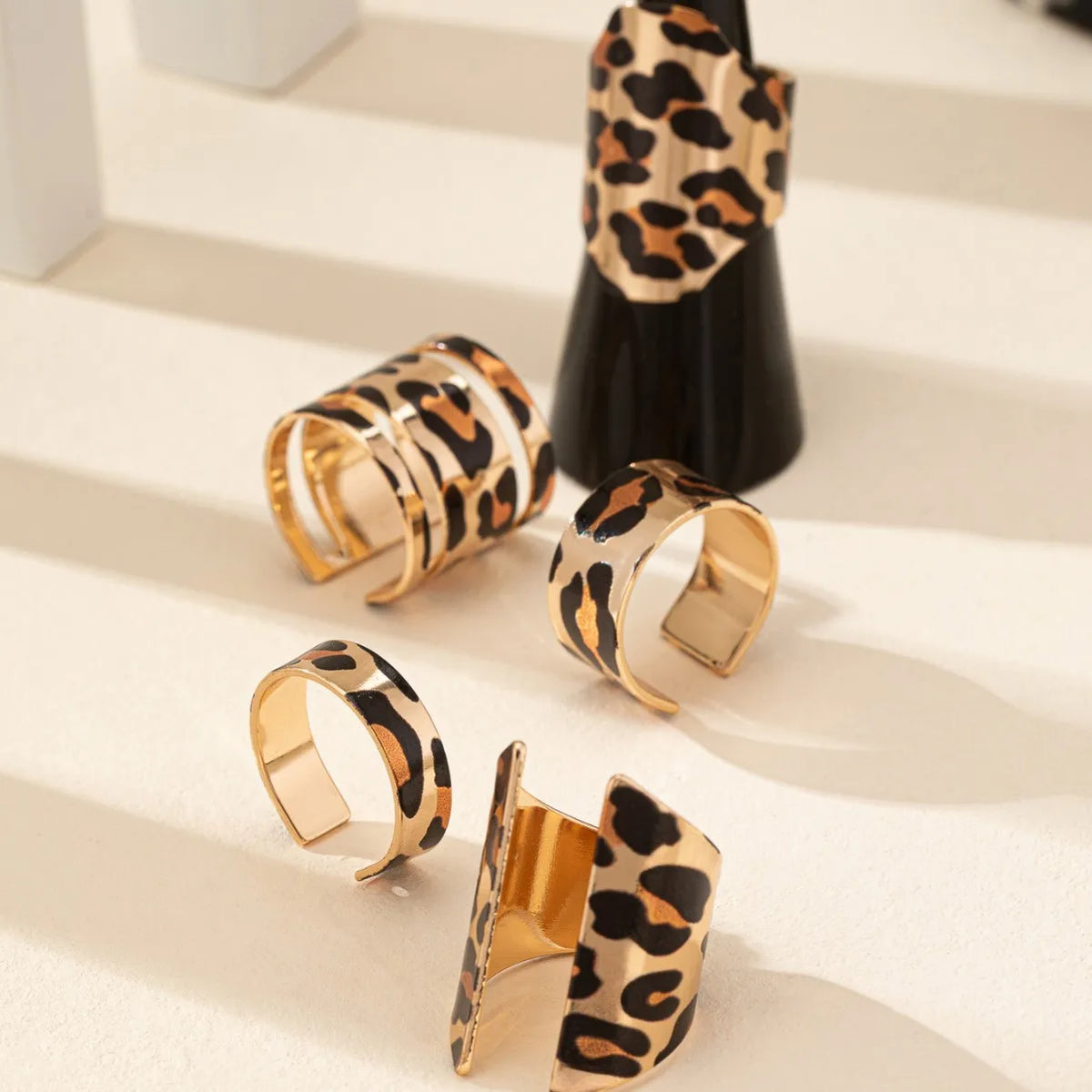 5PCS Set Personalized Printed Leopard Print Ring Set