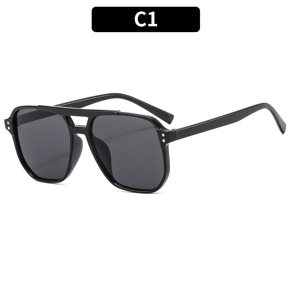 Vintage Square Thick Frame Double Bridges Sunglasses