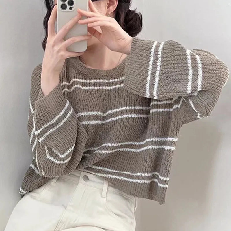 Sunscreen Blouse Hollow Out Pullover Long Sleeve O-neck Loose Sweater