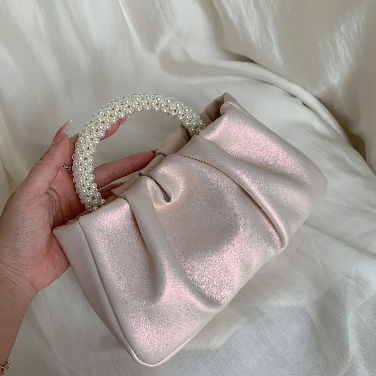 Pearl Handle Clutch Purse Handbags Luxury Square Shoulder Bags
