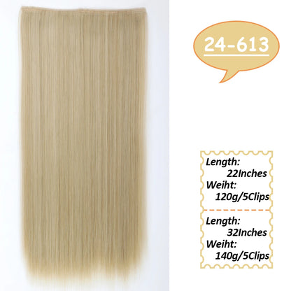 5 Clips Long Wavy Clip In Hair Extensions Synthetic Heat Resistant One Piece False Blonde