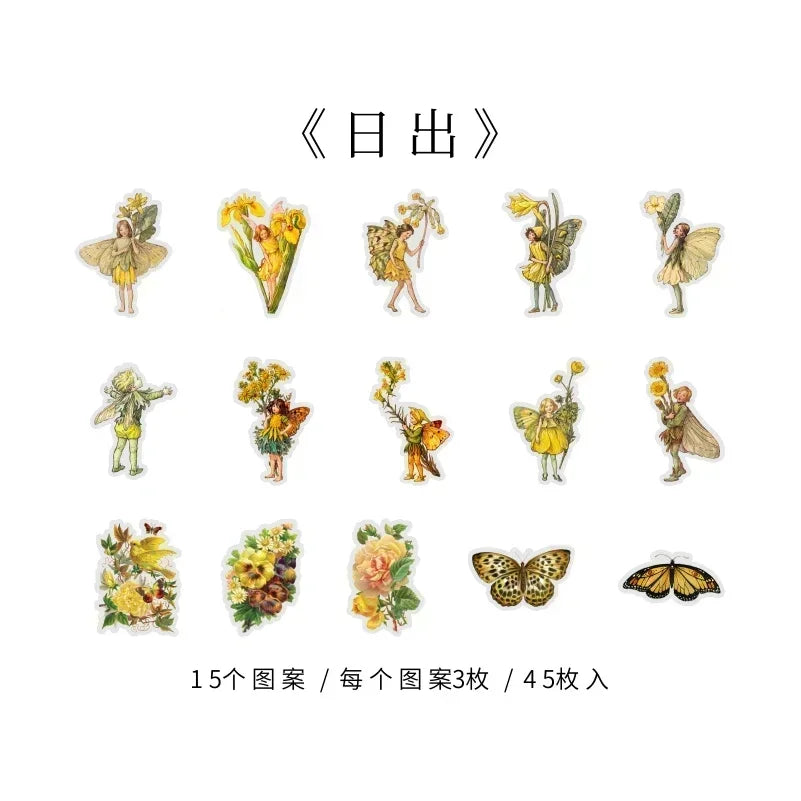45Pcs/Box Waterproof PET Fairy Butterfly Stickers
