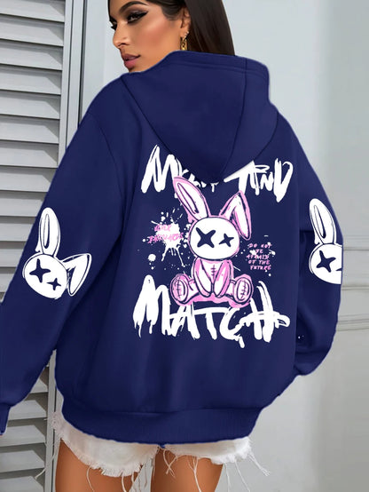 Mix And Match Cartoon Rabbit Prints Hoodie Pocket Streetwear