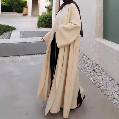 Turkish Muslim Loose Casual Lace-ups Cardigan Luxury Maxi Dress Abaya