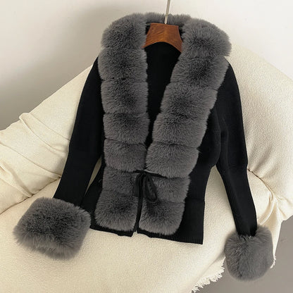 Fur Cardigan Detachable Collar Jacket Faux Fur Coat