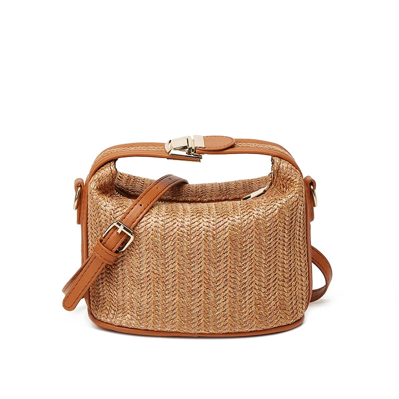 Small Straw Shoulder Woven Bucket Crossbody Bag