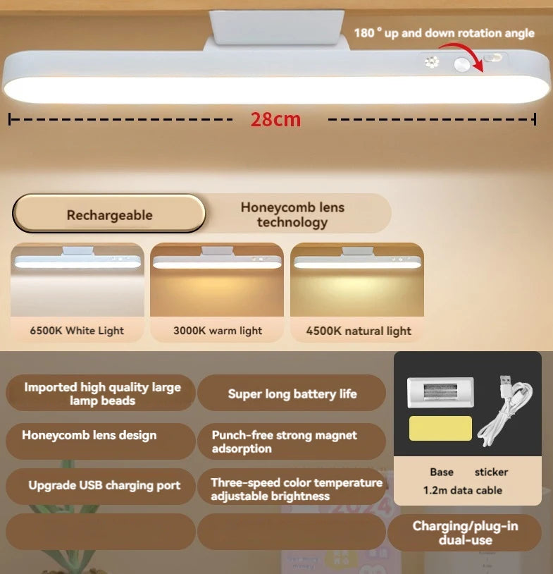 Magnetic LED Desk Lamp USB Rechargeable Clamp Light