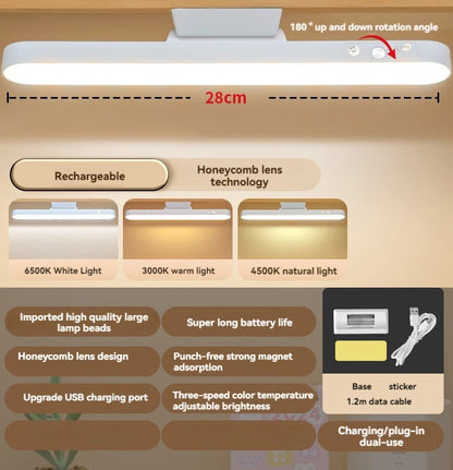 Magnetic LED Desk Lamp USB Rechargeable Clamp Light