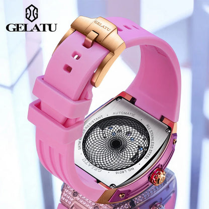 Fully Diamond Luxury Hollowed Moon Phase Waterproof Automatic Mechanical Watches