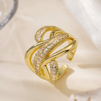 Gold/Silver Geometric Shiny AAA CZ Inlay Copper Rings
