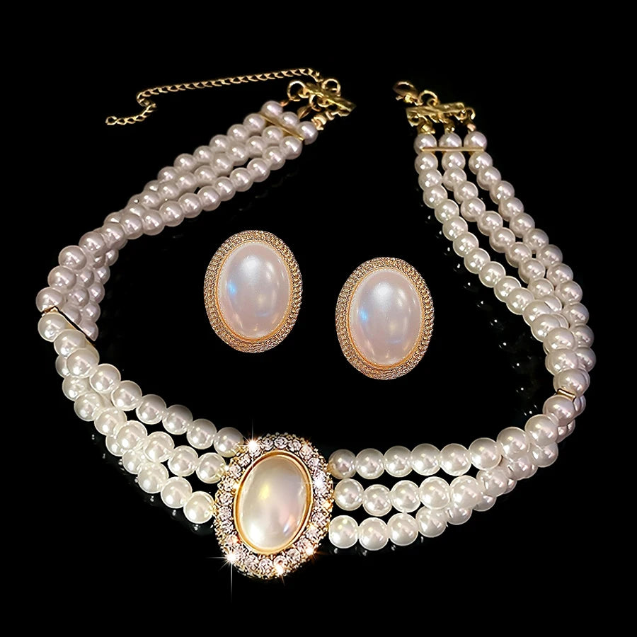 Bridal White Imitation Pearl Necklace Set